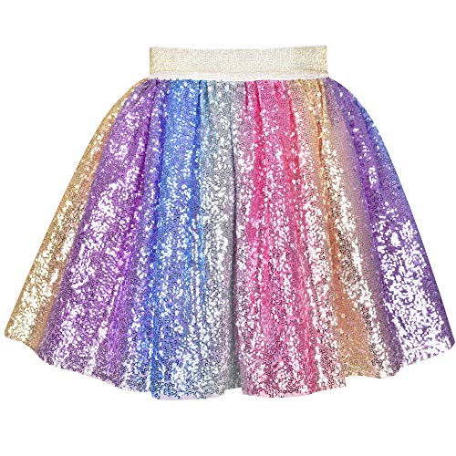 Mädchen Rock Regenbogen Einhorn Pailletten Funkelnd Tutu Tanzen Gr. 110 von Sunny Fashion