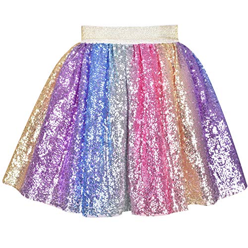 Mädchen Rock Regenbogen Einhorn Pailletten Funkelnd Tutu Tanzen Gr. 116-122 von Sunny Fashion