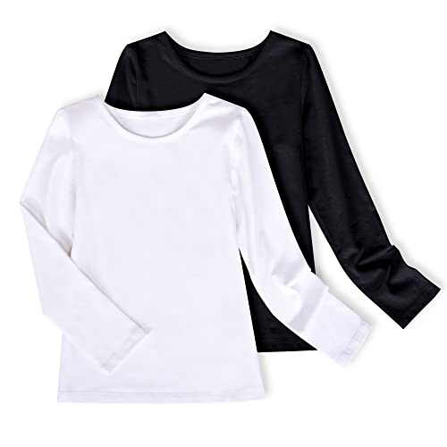 Mädchen 2 Pack Top- T-Shirt Langarm Weiß Schwarz Beiläufig Schule Gr. 128-134 von Sunny Fashion