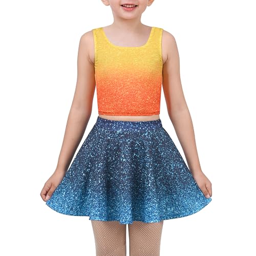 Mädchen 2 Stück Setzen Ärmellos Top- Blau Funkeln Gradient Rock Tanzen Jazz Gr. 152-158,Blau,152-158 von Sunny Fashion