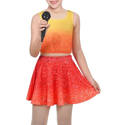Mädchen 2 Stück Top- Tank Gradient Orange Rock Funkeln Zeigen Musik Gr. 116-122,Orange,116-122 von Sunny Fashion