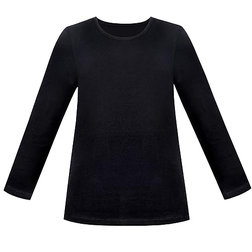 Mädchen Abschlag Schwarz T-Shirt Rundhalsausschnitt Sanft Schichtung Basic Baumwolle Beiläufig Gr. 116-122,Schwarz,116-122 von Sunny Fashion