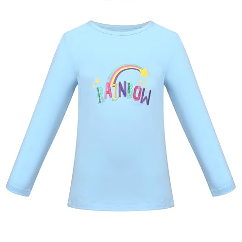 Mädchen Blau T-Shirt Langarm Regenbogen Brief Stern Baumwolle Beiläufig Gr. 128-134,Blau,128-134 von Sunny Fashion