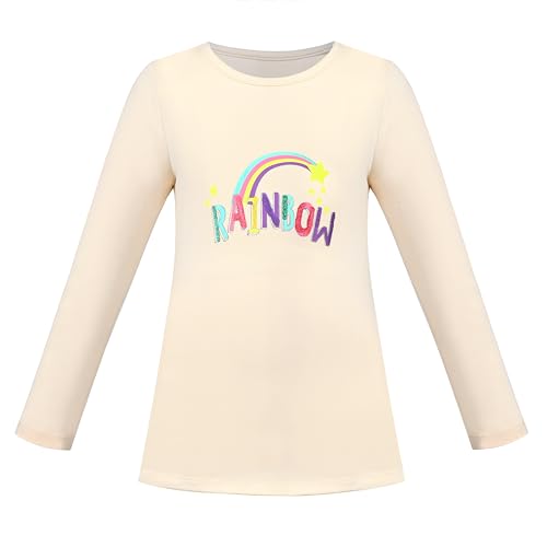 Mädchen Gelb Langarm T-Shirt Top Baumwolle Regenbogen Rundhals Brief Stern Täglich Gr. 116-122,Gelb,116-122 von Sunny Fashion