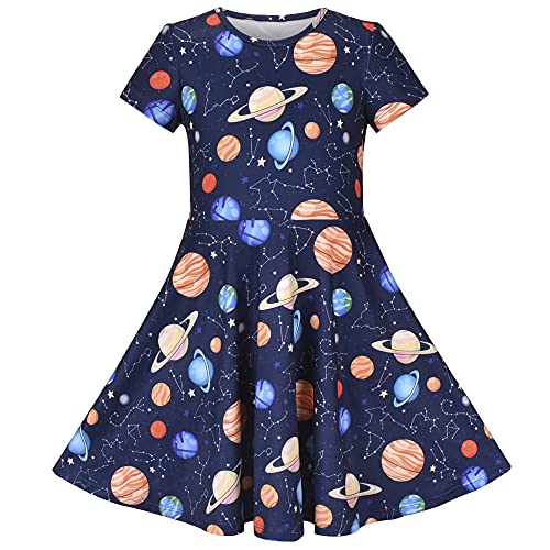 Mädchen Kleid Astronomie Saturn Venus Sonnensystem Kurzarm Gr. 122 von Sunny Fashion