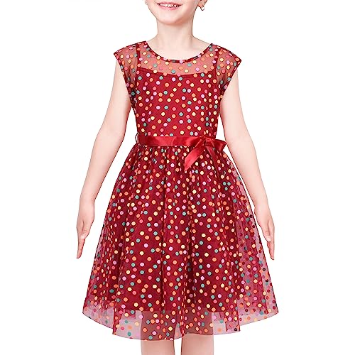 Mädchen Kleid Multicolor Regenbogen Tupfen Klassiker rot Tüll Party Kleid Gr. 116,Roter Punkt,116 von Sunny Fashion
