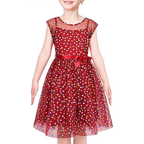 Mädchen Kleid Multicolor Regenbogen Tupfen Klassiker rot Tüll Party Kleid Gr. 146,Roter Punkt,146 von Sunny Fashion