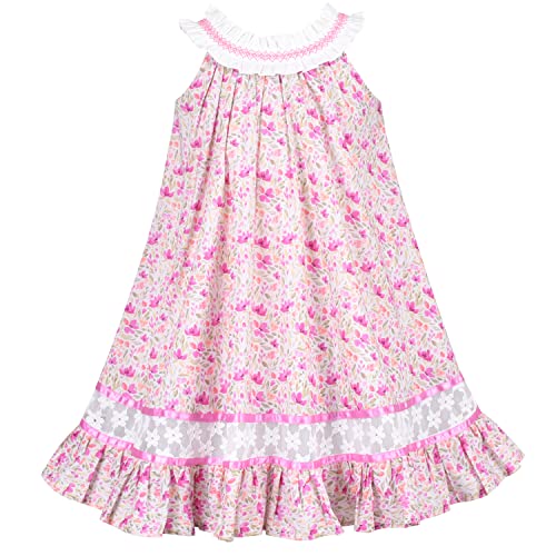 Mädchen Kleid O-Ausschnitt Stickerei Rüsche A-Linie Blumen Fackel Ärmellos Gr. 110 von Sunny Fashion