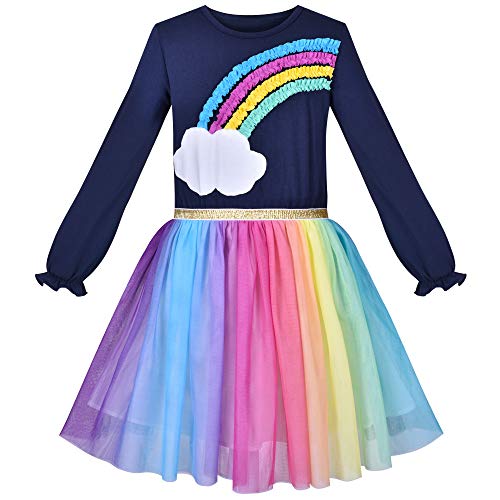 Sunny Fashion Mädchen Kleid Weihnachtsmann Hut Langarm Party Kleid Größe 104, Rainbow Cloud von Sunny Fashion