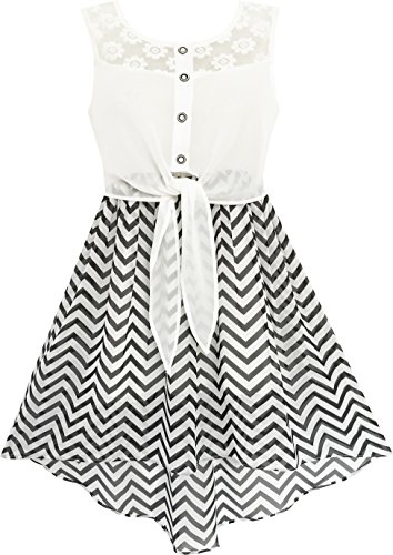 Mädchen Kleid Schnüren Bis Chiffon Gestreift Schwarz Weiß Gebundene Taille Gr. 146, Size: 12 Mädchen Kleid Schnüren Bis Chiffon Gestreift Schwarz Weiß Gebundene Taille Gr. 146, Size: 12 von Sunny Fashion