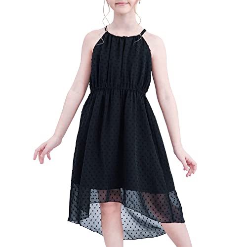 Mädchen Kleid Schwarz Schweizer Punkt Hi-Lo Rock Süss Halfter Ärmellos Gr. 116 von Sunny Fashion