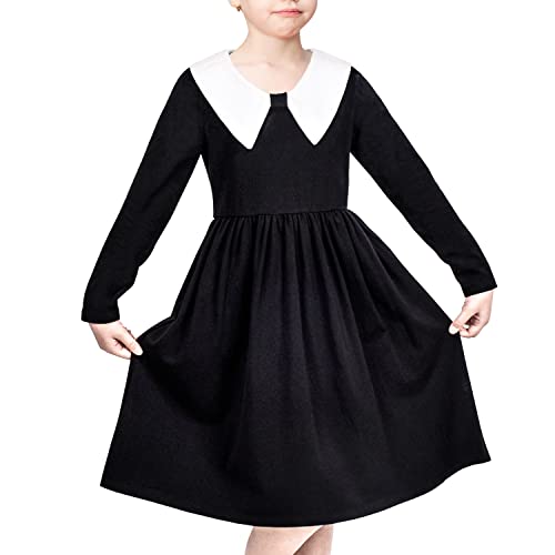 Mädchen Kleid Schwarz White Collar Täglich Schuluniform Gemütlich Baumwolle Gr. 122 von Sunny Fashion
