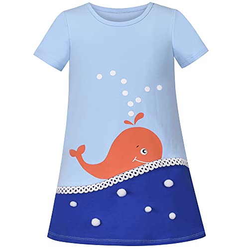 Mädchen Kleid Springen Rock Wal Blau Meer Ozean Strand Blase Kurzarm Gr. 104 von Sunny Fashion