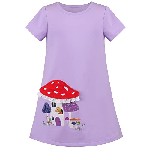 Mädchen Kleid T-Shirt Lila Pilz Spitze Trimmen Bewegliche Applikation Kurzarm Gr. 98 von Sunny Fashion