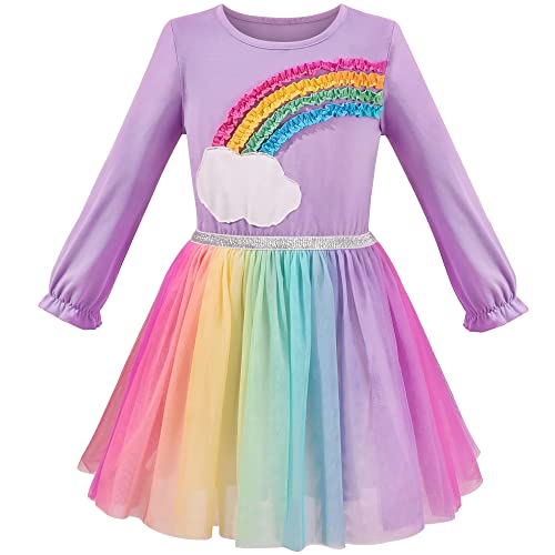 Sunny Fashion Mädchen Kleid Weihnachtsmann Hut Langarm Party Kleid Größe 104, Lila Regenbogen lang von Sunny Fashion