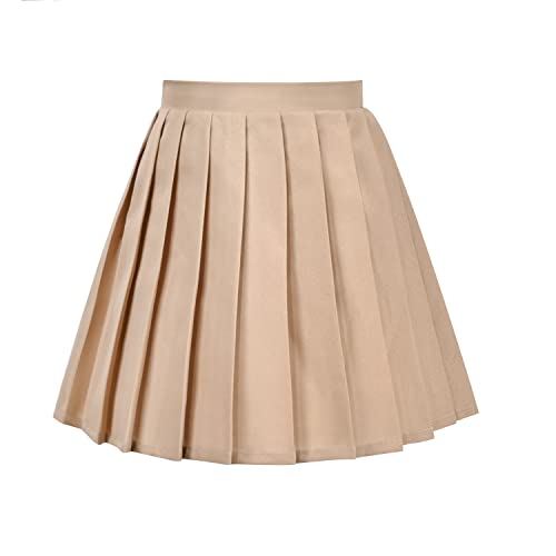 Mädchen Rock Beige Gefaltet Schuluniform Täglich Hohe Taille Elastisch Tennis Gr. 152-158 von Sunny Fashion