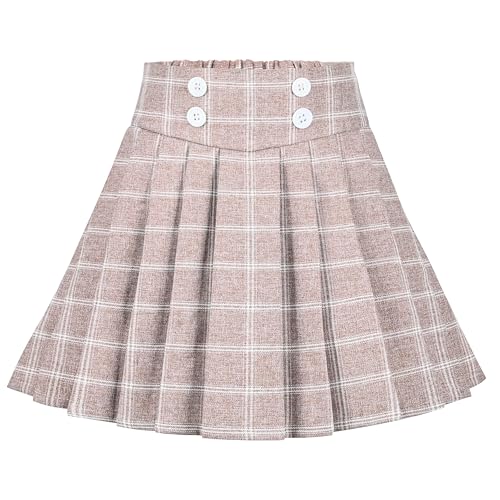 Mädchen Rock Beige Netz Checks Plaid Gefaltet Schule Tennis Mini Beiläufig Gr. 110,Beige kariert,110 von Sunny Fashion