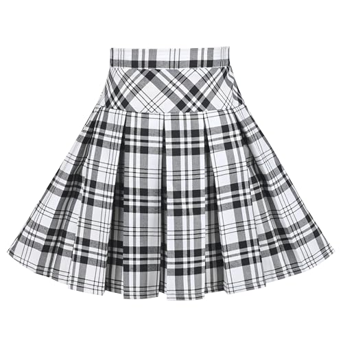 Mädchen Rock Gefaltet Schwarz Weiß Plaid Tartan Adrett Schule Täglich Urlaub Beiläufig Gr. 152-158,Schwarz-Weiss,152-158 von Sunny Fashion