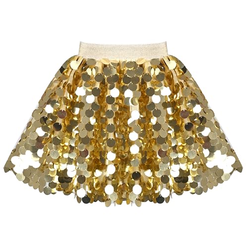 Mädchen Rock Gelb Hohe Taille Funkeln Pailletten Tutu Ballett Feier Gr. 110,Gold,110 von Sunny Fashion