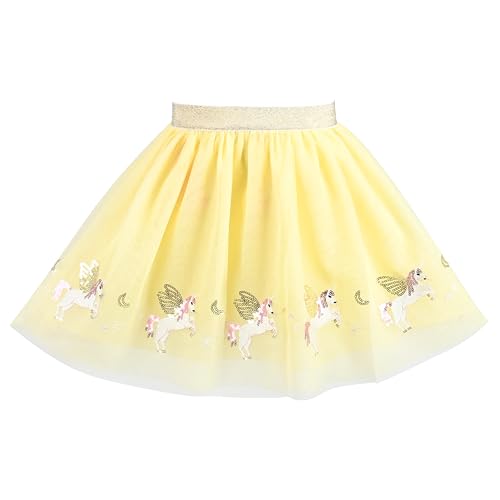 Mädchen Rock Gelb Tüll Einhorn Stickerei Funkeln Fee Party Karneval Gr. 116-122,Gelbes Einhorn,116-122 von Sunny Fashion