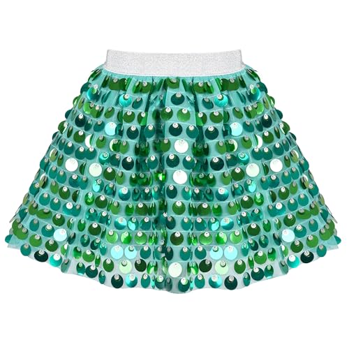 Mädchen Rock Grün Pailletten Meerjungfrau Funkelnd Mini Tutu Bauchtanz Party Gr. 110,Grüne Paillette,110 von Sunny Fashion