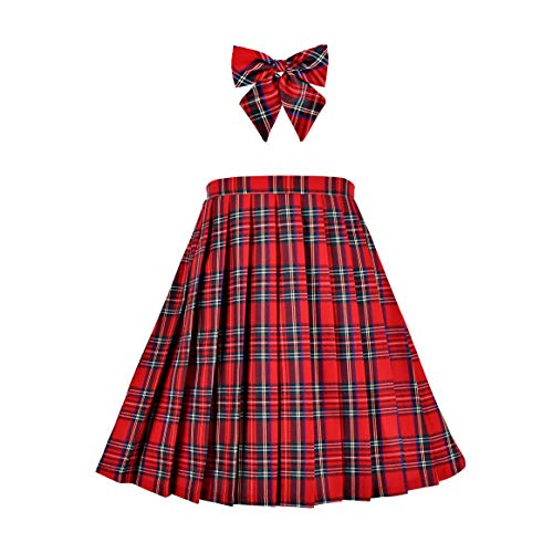 Mädchen Rock Kinder Schuluniform Set rot Tartan Faltenrock Tartan Rock Karierte Rock Gr. 128-134 von Sunny Fashion