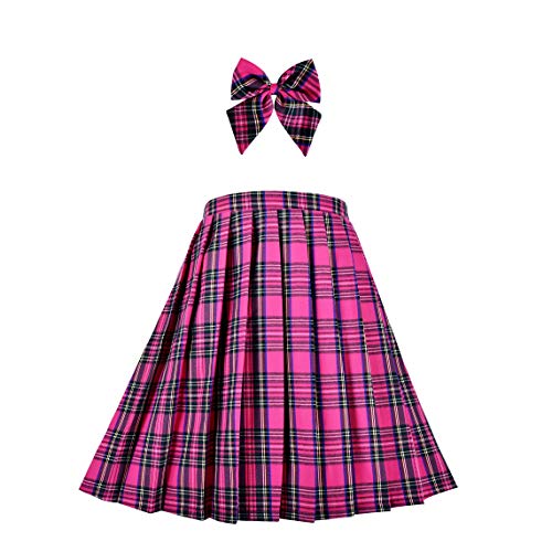 Mädchen Rock Schuluniform Set Rosa Tartan Faltenrock Karierte Rock Gr. 152-158 von Sunny Fashion