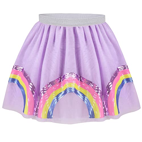 Mädchen Rock Lila Tutu Ballett Rock Rosa Regenbogen Pailletten Einhorn Gr. 116-122 von Sunny Fashion