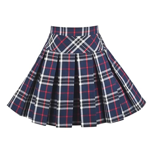 Mädchen Rock Marine rot Plaid Gefaltet Elastisch Schule Beiläufig Party Formal Tennis Gr. 128-134,Dunkelviolett,128-134 von Sunny Fashion