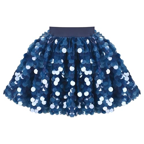 Mädchen Rock Navy blau Funkelnd Pailletten Tutu Tüll Party Bühne Festival Gr. 110,Blaue Kreispailletten,110 von Sunny Fashion