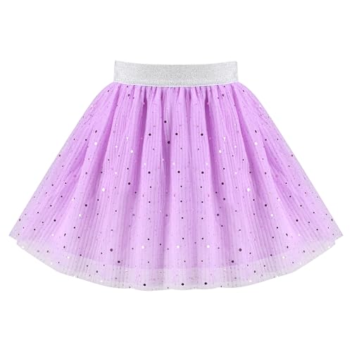 Mädchen Rock Pailletten Funkeln Tupfen Hohe Taille Gefaltet Mini Tanzen Party Gr. 110,Lila Paillette,110 von Sunny Fashion