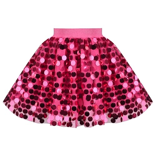 Mädchen Rock Pink Pailletten Mini Funkelnd Party Tanzen Kopf hoch Tüll Gr. 128-134,Rosa Sequin,128-134 von Sunny Fashion