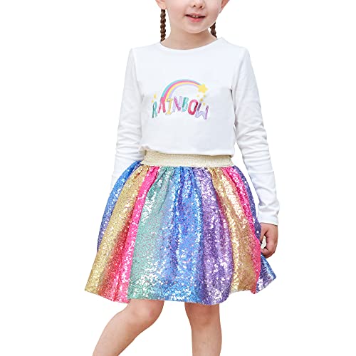 Mädchen Rock Regenbogen Einhorn Pailletten Funkelnd Tutu Tanzen Gr. 98-104 von Sunny Fashion