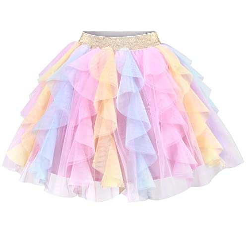 Mädchen Rock Regenbogen Layered Rüsche Flauschige Tutu Prinzessin Party Geburtstag Gr. 110 von Sunny Fashion