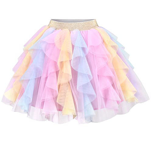 Mädchen Rock Regenbogen Layered Rüsche Flauschige Tutu Prinzessin Party Geburtstag Gr. 116-122 von Sunny Fashion