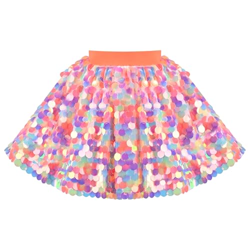 Mädchen Rock Regenbogen Orange Funkelnd Pailletten Tutu Party Bühne Karneval Tanzen Gr. 110,Orange,110 von Sunny Fashion