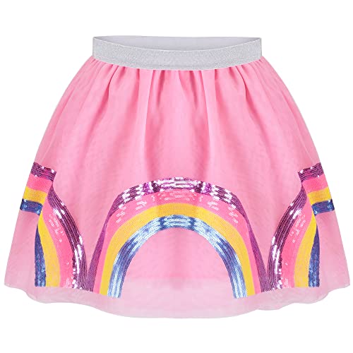 Mädchen Rock Rosa Tutu Ballett Rock Rosa Regenbogen Pailletten Einhorn Gr. 110 von Sunny Fashion