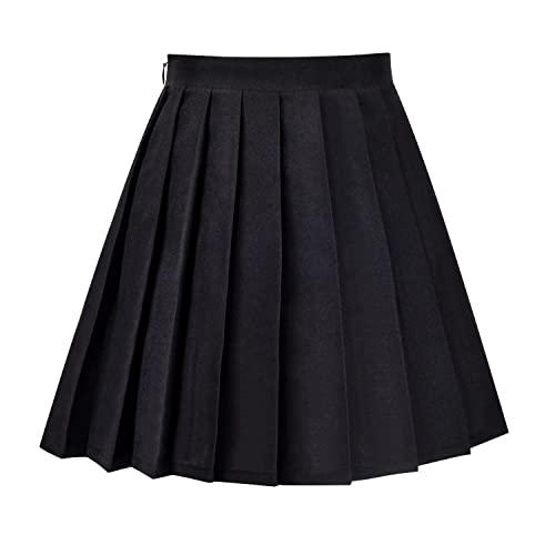 Mädchen Rock Schwarz Gefaltet Schuluniform Täglich Hohe Taille Elastisch Tennis Gr. 110 von Sunny Fashion