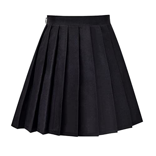 Mädchen Rock Schwarz Gefaltet Schuluniform Täglich Hohe Taille Elastisch Tennis Gr. 140-146 von Sunny Fashion