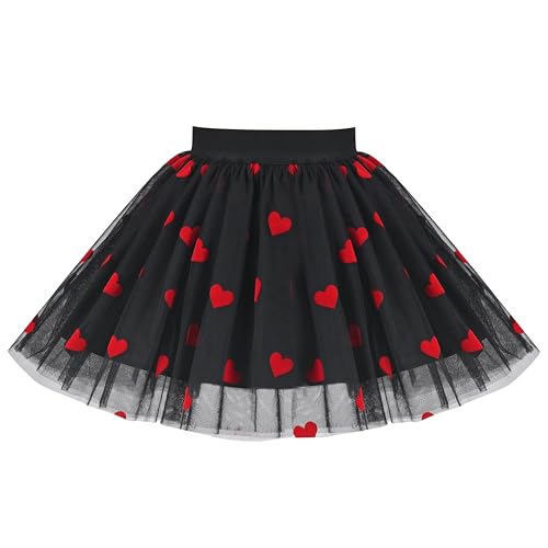 Mädchen Rock Schwarz Valentin Tag Lieben Herz Mini Masche Tutu Tanzen Gr. 140-146,Rotes Herz,140-146 von Sunny Fashion