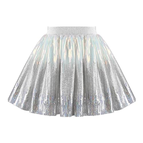 Mädchen Rock Silber Gradient Metallisch Elastisch Pailletten Tutu Ballett Gr. 110,Farbverlauf Silber,110 von Sunny Fashion