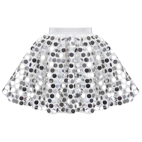Mädchen Rock Silber Pailletten Mini Glänzend Party Tanzen Feier Tüll Gr. 110,Graue Pailletten,110 von Sunny Fashion