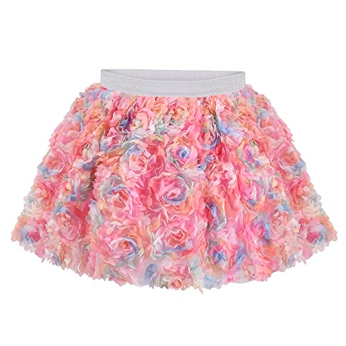 Mädchen Rock Tutu Multicolor 3D-Blume Applikationen Elastisch Taille Gr. 110 von Sunny Fashion