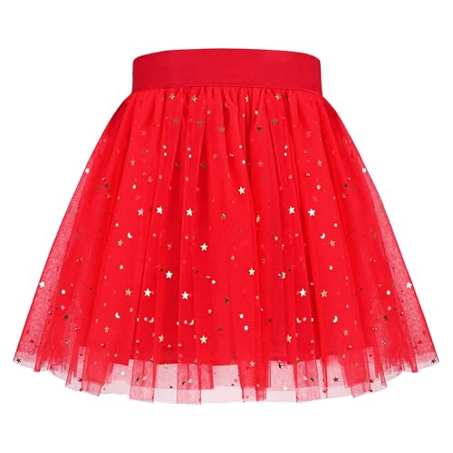 Mädchen Rock rot Funkeln Funkeln Stern Mond Ballett Tutu Tüll Elastisch Party Gr. 110,Roter Glanz,110 von Sunny Fashion