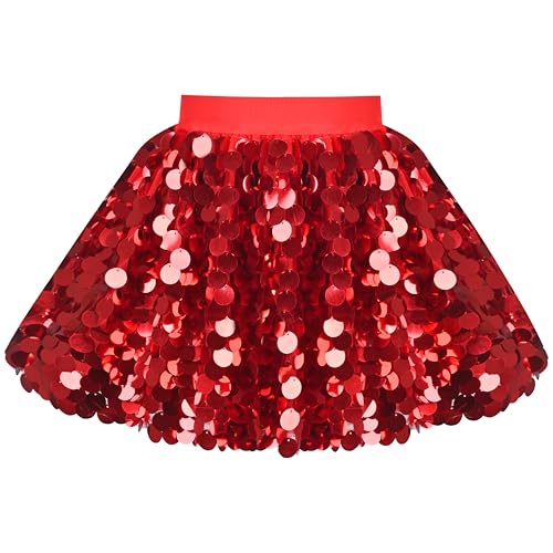 Mädchen Rock rot Hohe Taille Blendend Pailletten Party Ballett Tanzen Feier Gr. 116-122,Rot,116-122 von Sunny Fashion