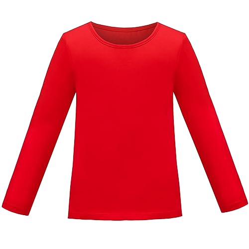 Mädchen T-Shirt Abschlag Rot Rundhalsausschnitt Sanft Schichtung Basic Baumwolle Beiläufig Gr. 128-134,Rot,128-134 von Sunny Fashion