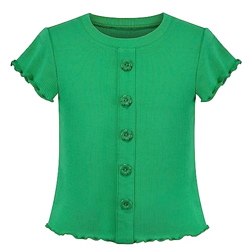Mädchen T-Shirt Crop-Top Grün Kopfsalat Trimmen Gerippt Stricken Taste Gemütlich Gr. 98-104,Grün,98-104 von Sunny Fashion