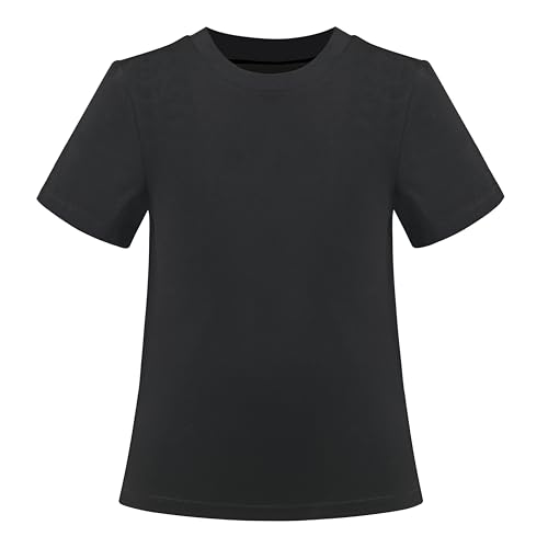 Mädchen T-Shirt Top- Abschlag Schwarz Solide Schicht Gemütlich Beiläufig Rundhals Gr. 116-122,Schwarz,116-122 von Sunny Fashion