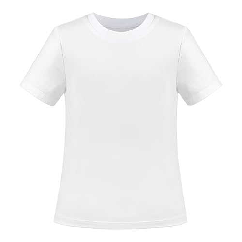 Mädchen T-Shirt Top Abschlag Weiß Solide Basic Schicht Baumwolle Essentiell Rundhals Gr. 98-104,Schlicht weiß, Size 4-5 von Sunny Fashion