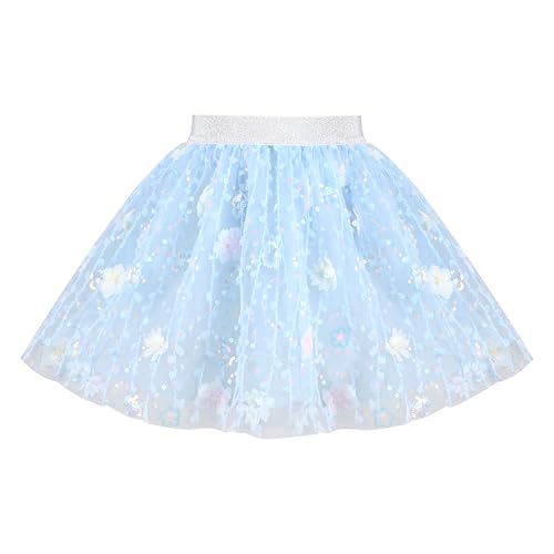 Mädchen Tüll Blau Mini Rock 3D Blumen Stickerei Pailletten Prinzessin Festival Sommer Gr. 110,Blaue Stickerei Blume,110 von Sunny Fashion
